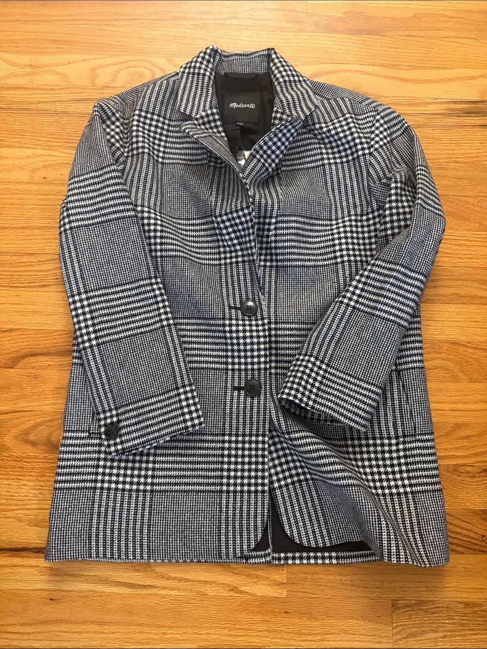 Madewell Black and White Glen Plaid Pea Coat